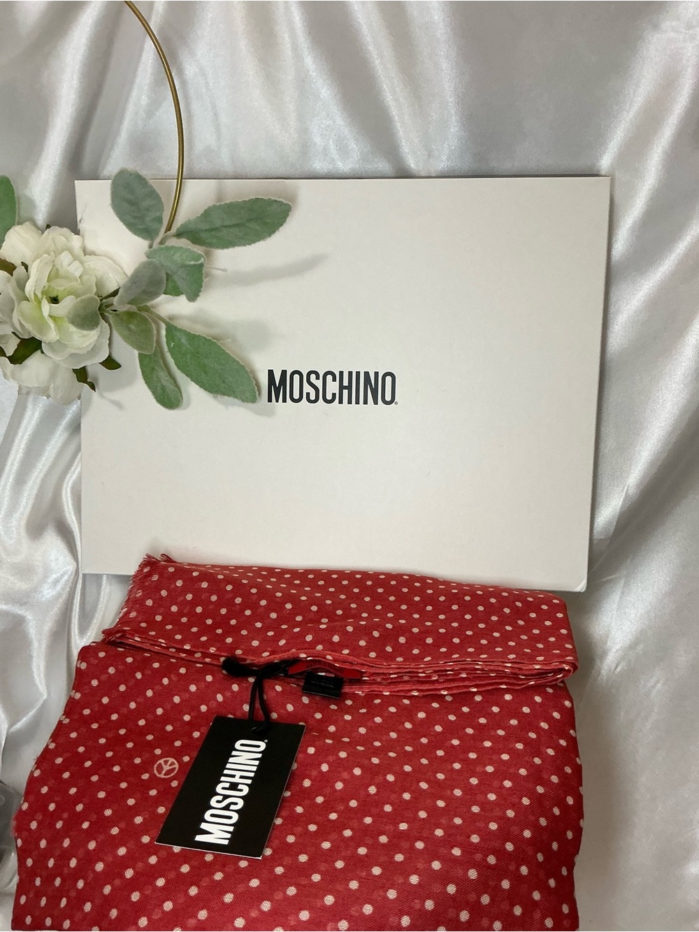 Moschino 100% Modal Red Polka Dot Women's Scarf Bag Accessory